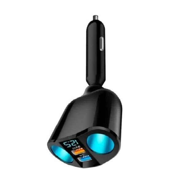 Вольтметр цифр. у прикурювач 12-24 V 0.22 (складний 60°) 2 порт USB (2.4А+QC 3.0+PD)+2 роз.син.св