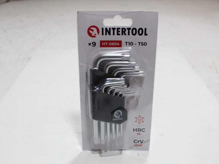 Набір ключів Г-подібних Torx з отвором "Intertool" T10-T50 (9 од.)