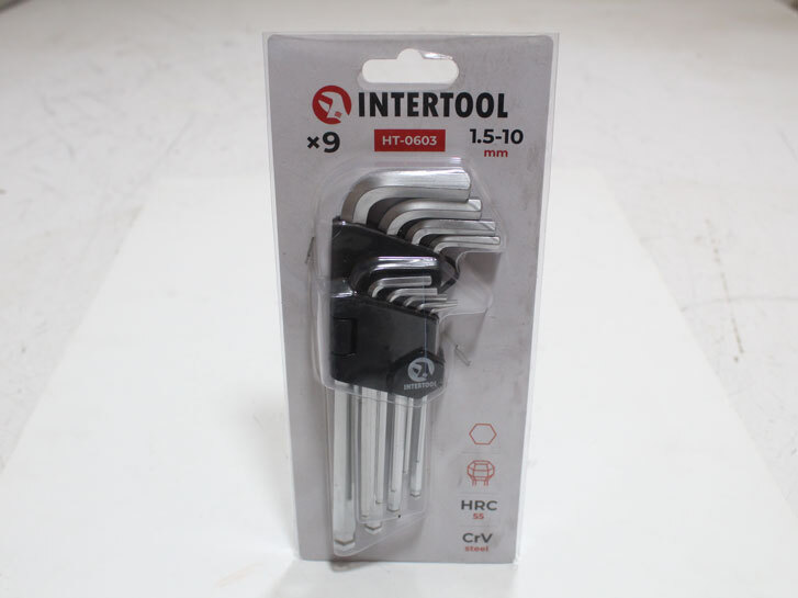 Набір ключів Г-подібних 6-гр. з кул. након. подовж. "Intertool" 1.5-10мм (9 од.)