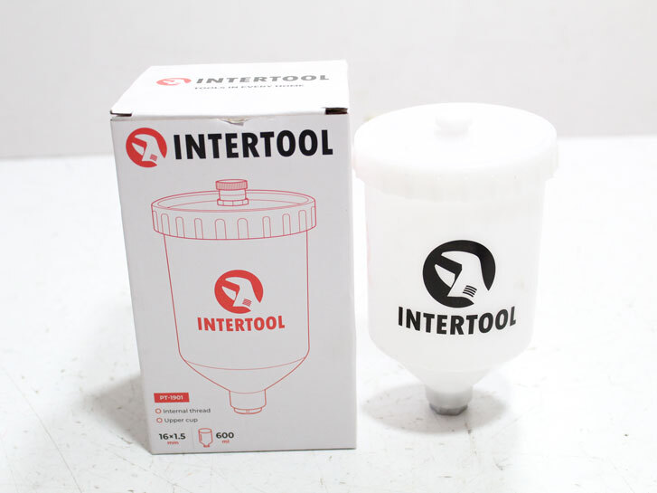 Бачок покрасочного пистолета "Intertool" пластик 600мл (внутр. різьба М16*1.5)