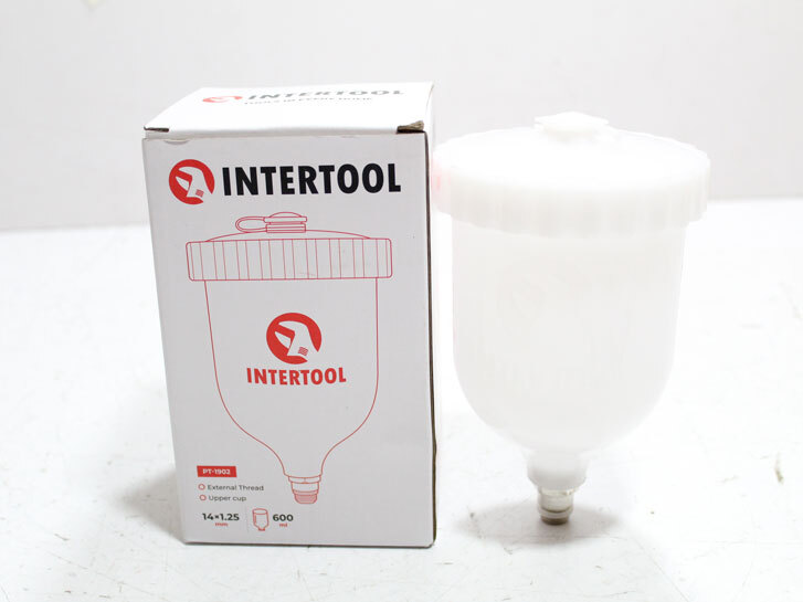 Бачок покрасочного пистолета "Intertool" пластик 600мл (зовнішня різьба М14*1.25)
