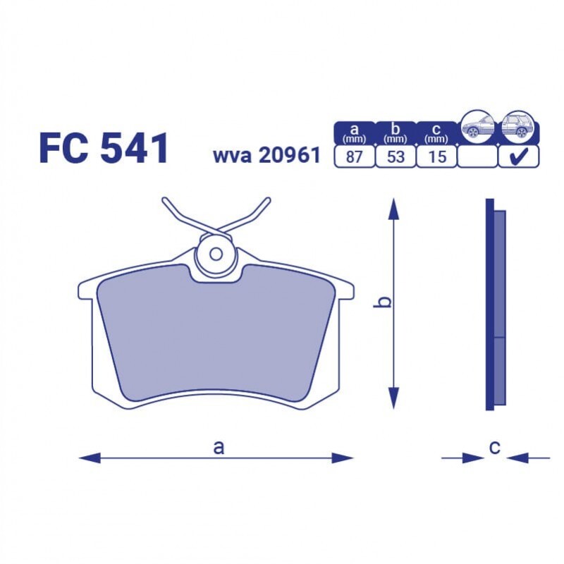 Колодки задні гальмівні VW Golf II-IV, Jetta, Passat, Polo I, Partner, Doblo, Berlingo (Н-15.0mm) WVA 20961